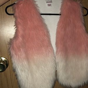 Pink and white kids furry vest